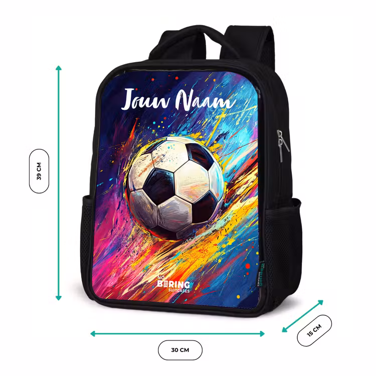Rugzak kind met naam - Zwart - Neon - Voetbal - Kleurrijk — 5
