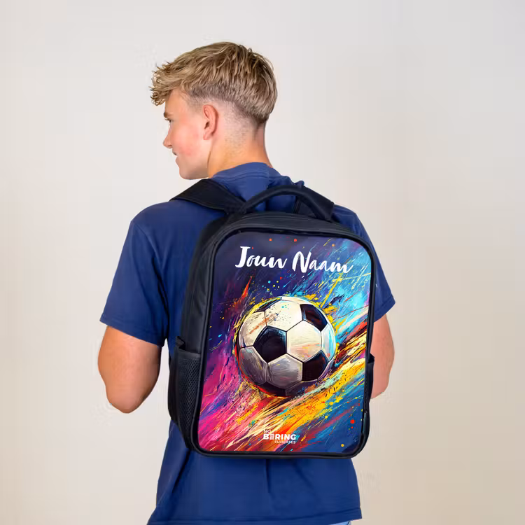 Rugzak kind met naam - Zwart - Neon - Voetbal - Kleurrijk — 6