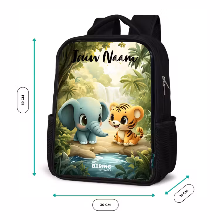 Rugzak kind met naam - Zwart - Olifant - Tijger - Bos - Jungle — 5