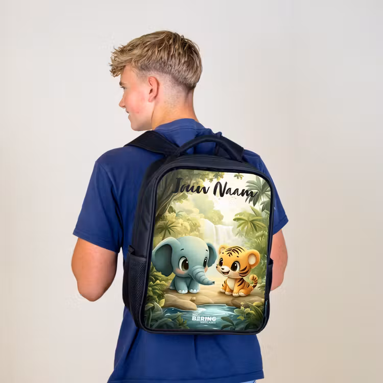 Rugzak kind met naam - Zwart - Olifant - Tijger - Bos - Jungle — 6
