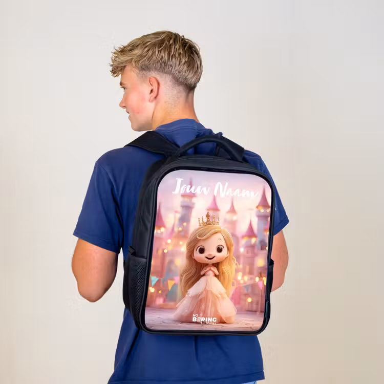 Rugzak kind met naam - Zwart - Prinses - Roze - Kasteel — 6