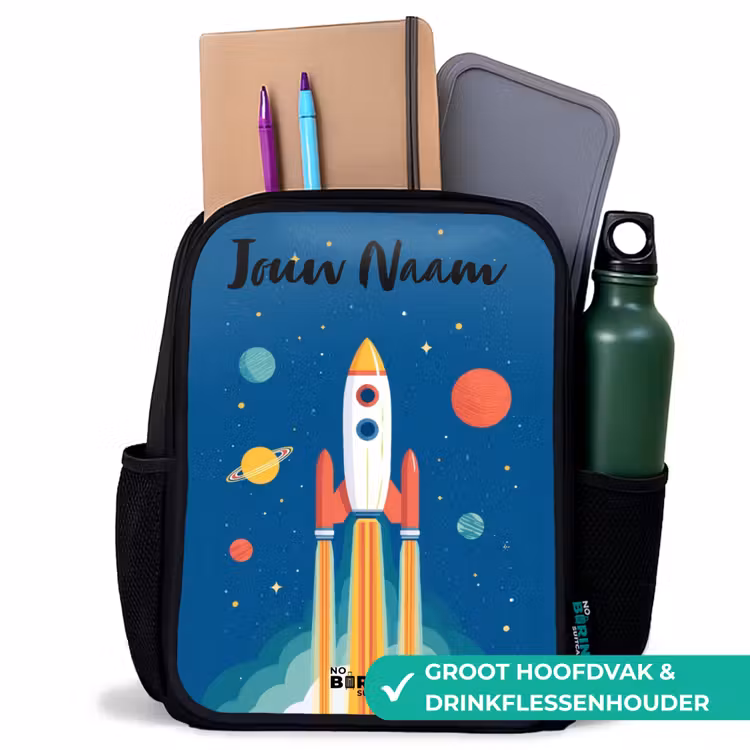 Rugzak kind met naam - Zwart - Raket - Planeet - Sterren - Veelkleurig — 4