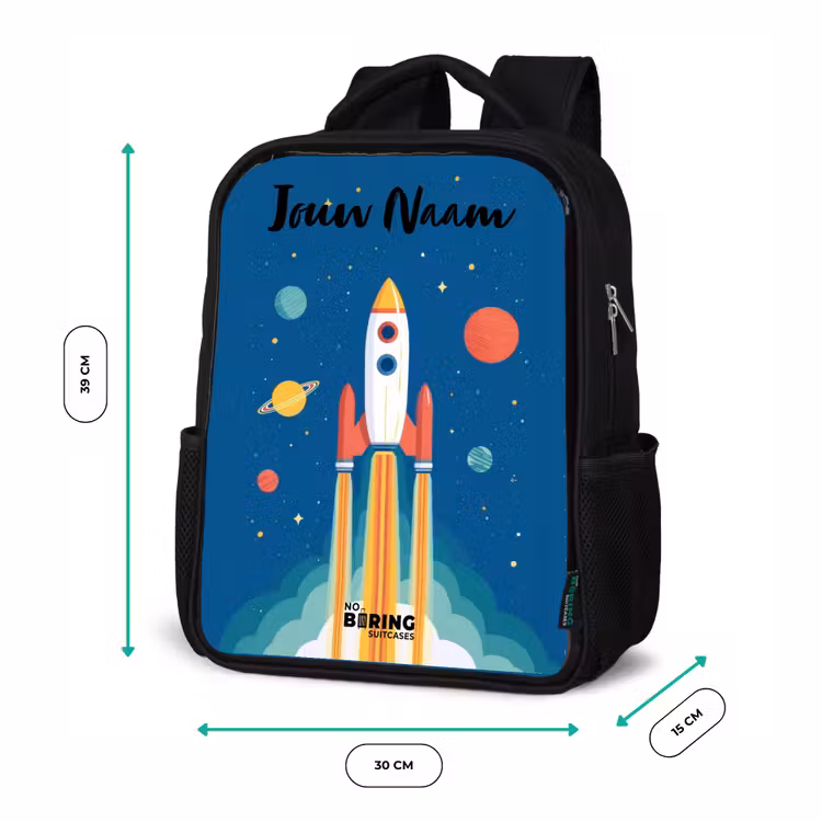 Rugzak kind met naam - Zwart - Raket - Planeet - Sterren - Veelkleurig — 5