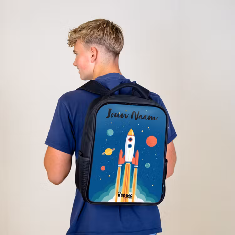 Rugzak kind met naam - Zwart - Raket - Planeet - Sterren - Veelkleurig — 6
