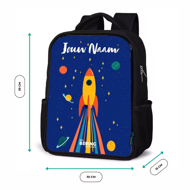 Rugzak kind met naam - Zwart - Raket - Sterren - Planeet - Ruimte — 5