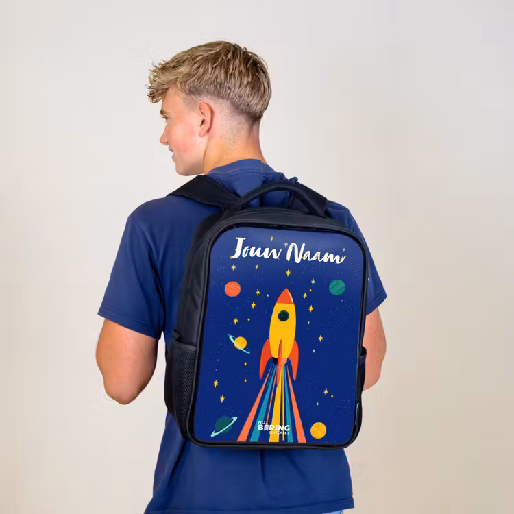 Rugzak kind met naam - Zwart - Raket - Sterren - Planeet - Ruimte — 6