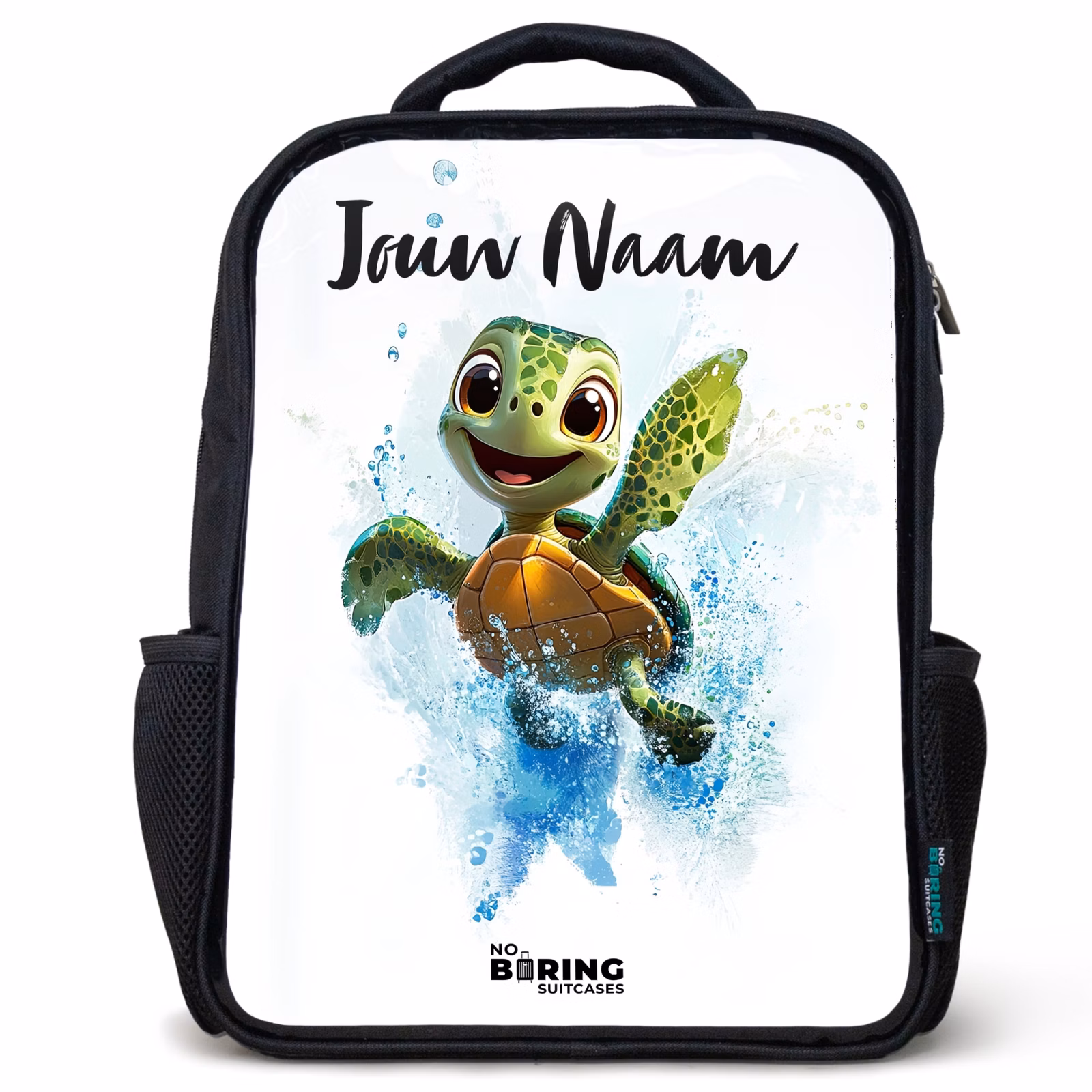 Rugzak kind met naam - Zwart - Schildpad - Water - Groen — 1