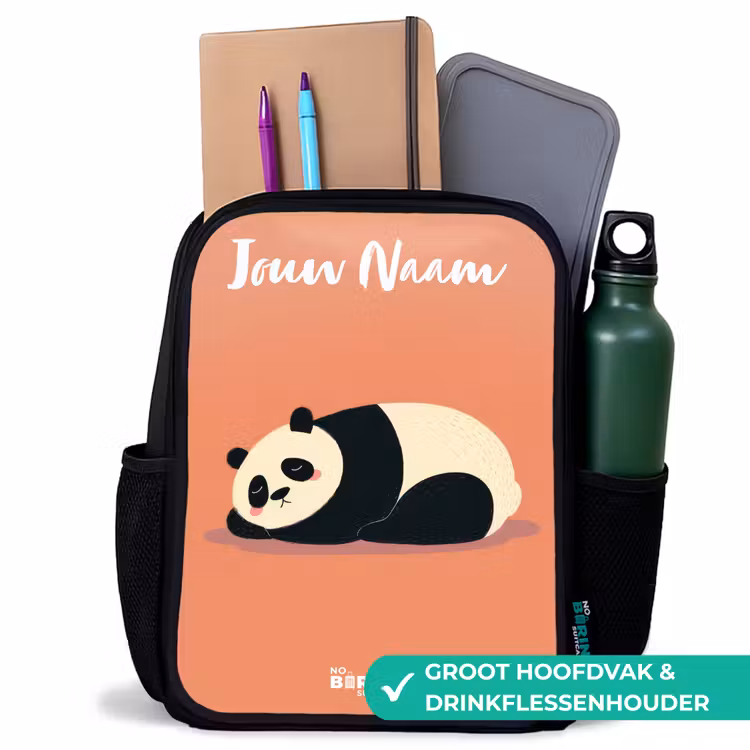 Rugzak kind met naam - Zwart - Panda - Slapen - Oranje — 4