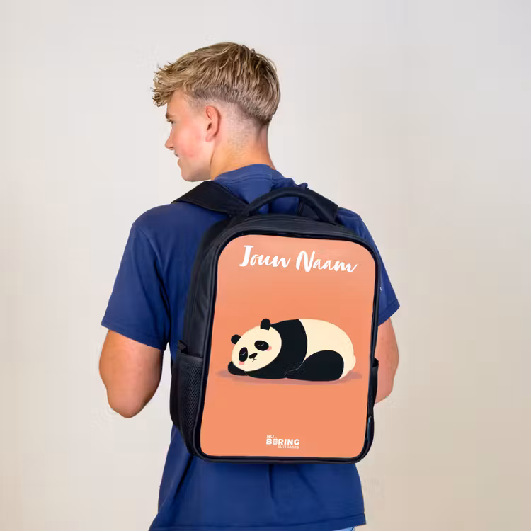 Rugzak kind met naam - Zwart - Panda - Slapen - Oranje — 6