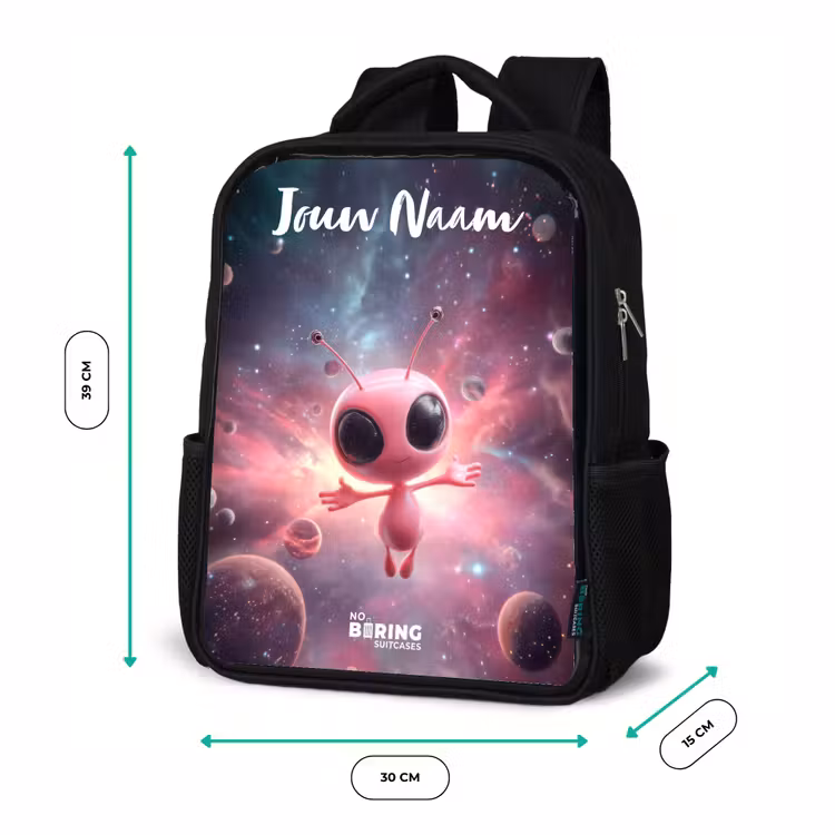 Rugzak kind met naam - Zwart - Roze Alien in Sterrennevel — 5