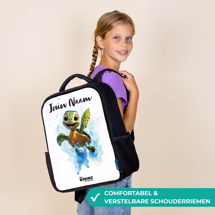 Rugzak kind met naam - Zwart - Schildpad - Water - Groen — 3