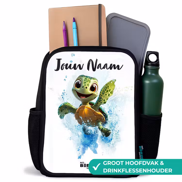 Rugzak kind met naam - Zwart - Schildpad - Water - Groen — 4