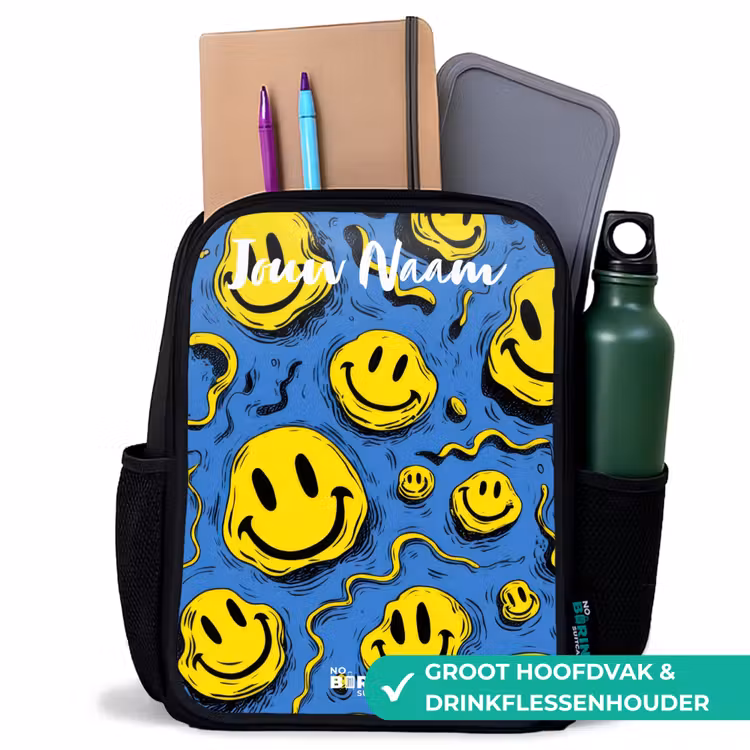 Rugzak kind met naam - Zwart - Smiley - Blauw - Geel — 4