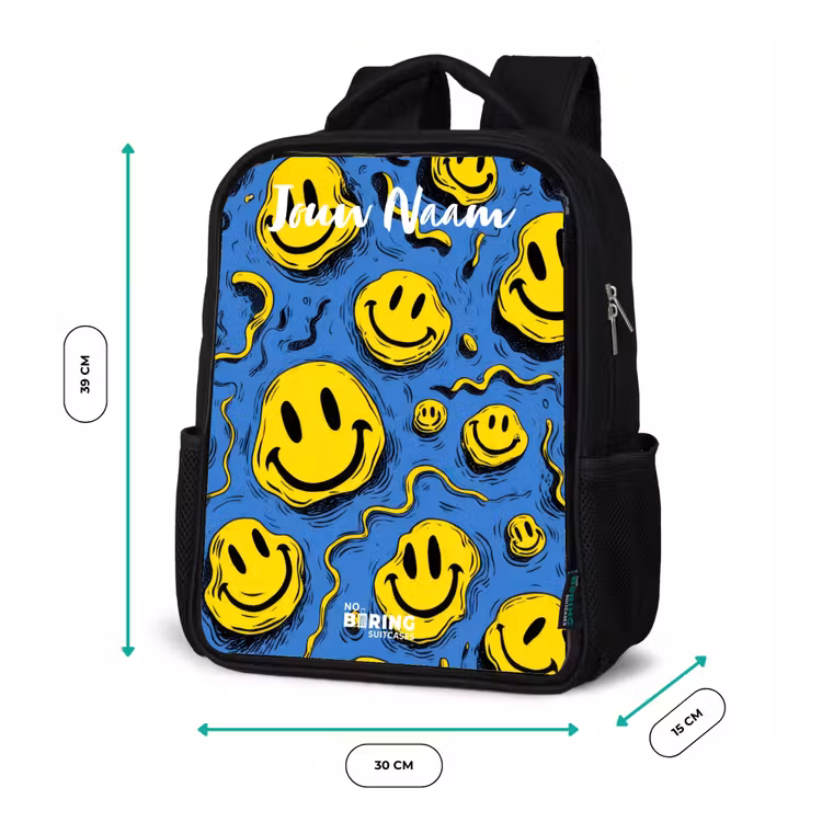 Rugzak kind met naam - Zwart - Smiley - Blauw - Geel — 5