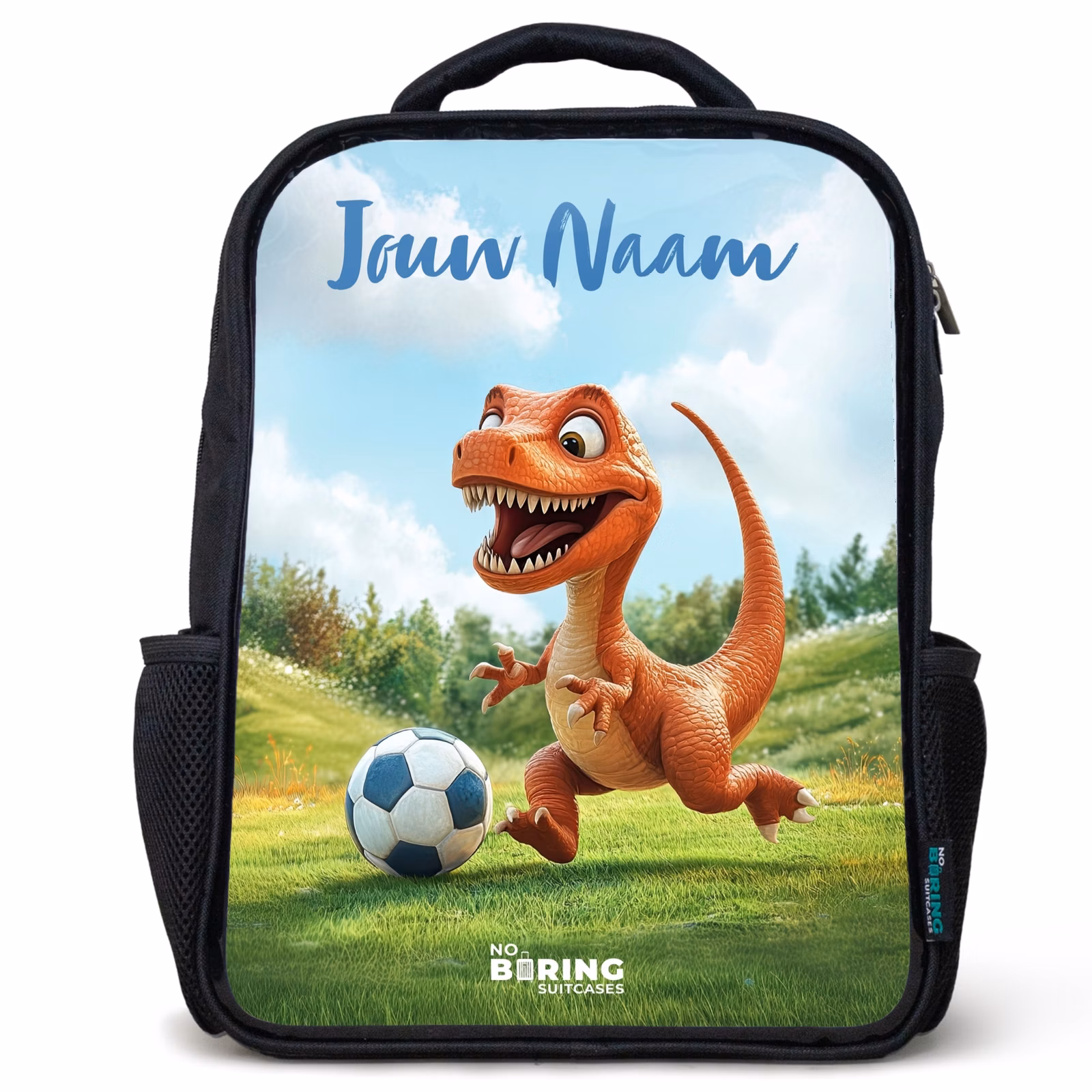 Rugzak kind met naam - Zwart - Voetbal - Dino - Sport — 1