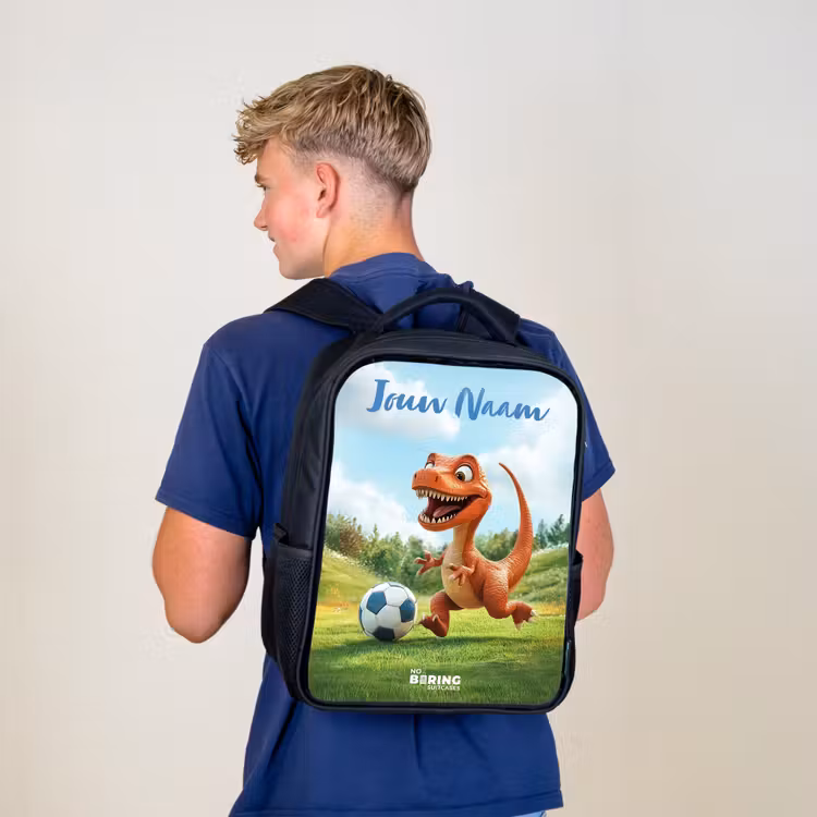 Rugzak kind met naam - Zwart - Voetbal - Dino - Sport — 6