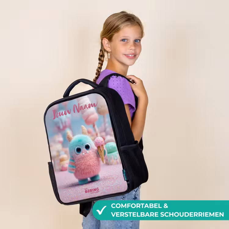 Rugzak kind met naam - Zwart - Zoet Monstersnoep Avontuur — 3