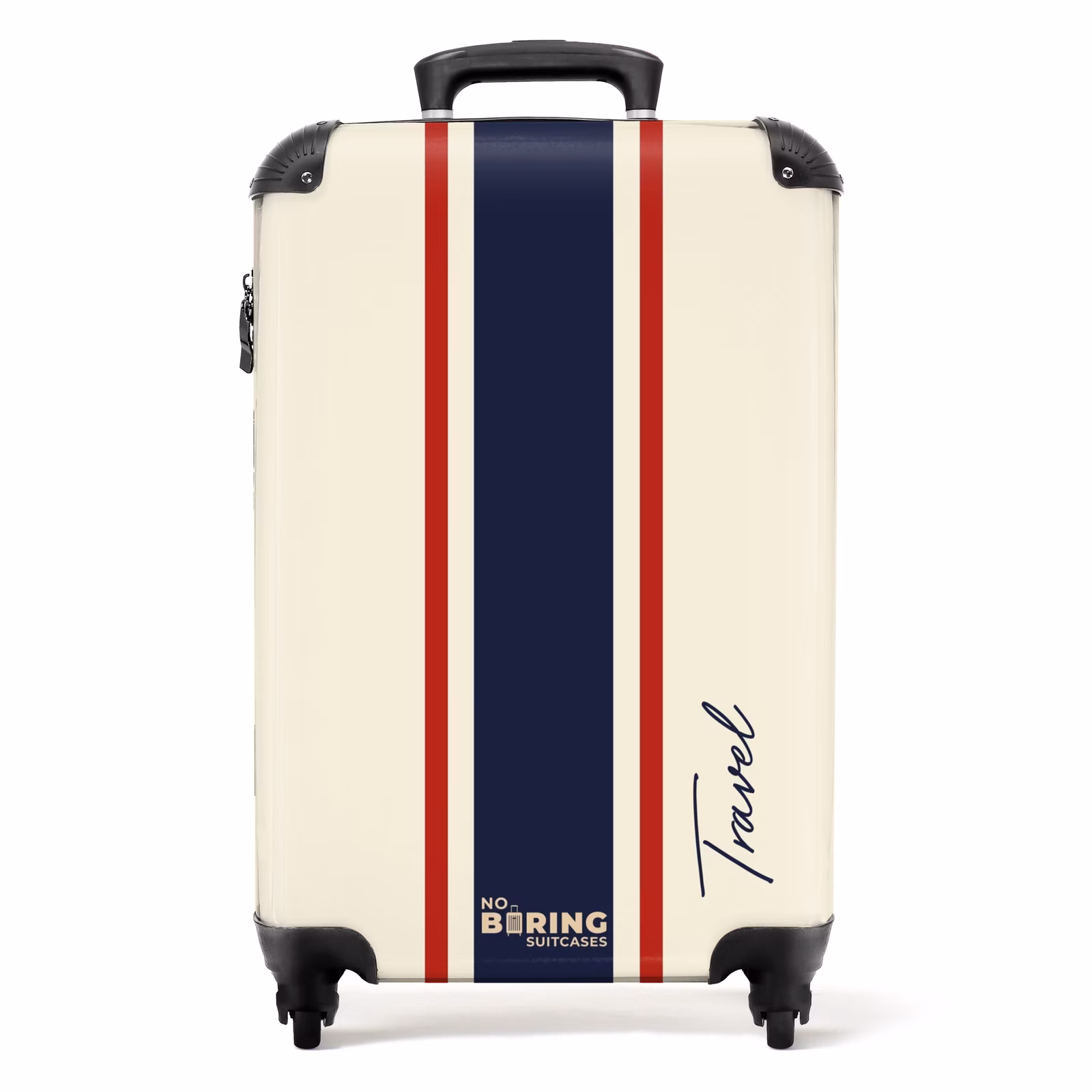 Koffer - Crèmekleurige achtergrond met centrale tricolor baan en tekst Travel — 1