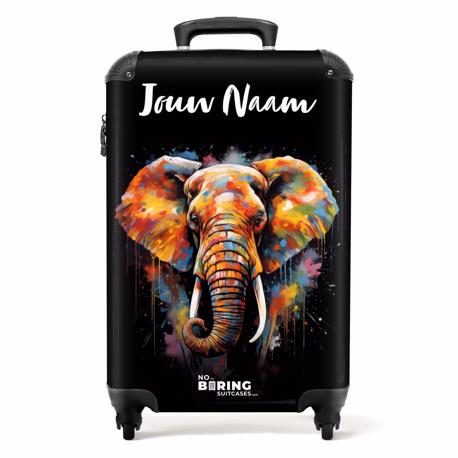 Koffer met naam - Olifant Versierd met Kleurrijke Spetters — 1