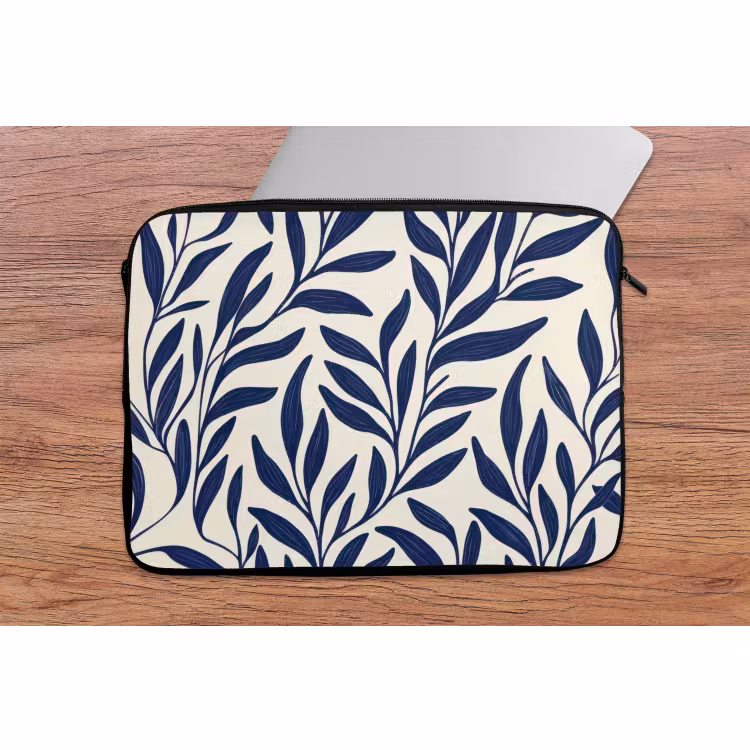 Laptophoes Bladeren - Klimop - Donkerblauw — 2