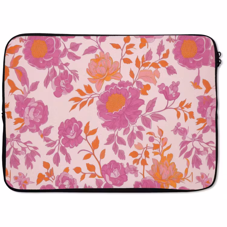 Laptophoes Bloemenpatroon - Roze - Oranje - Bloemen — 1