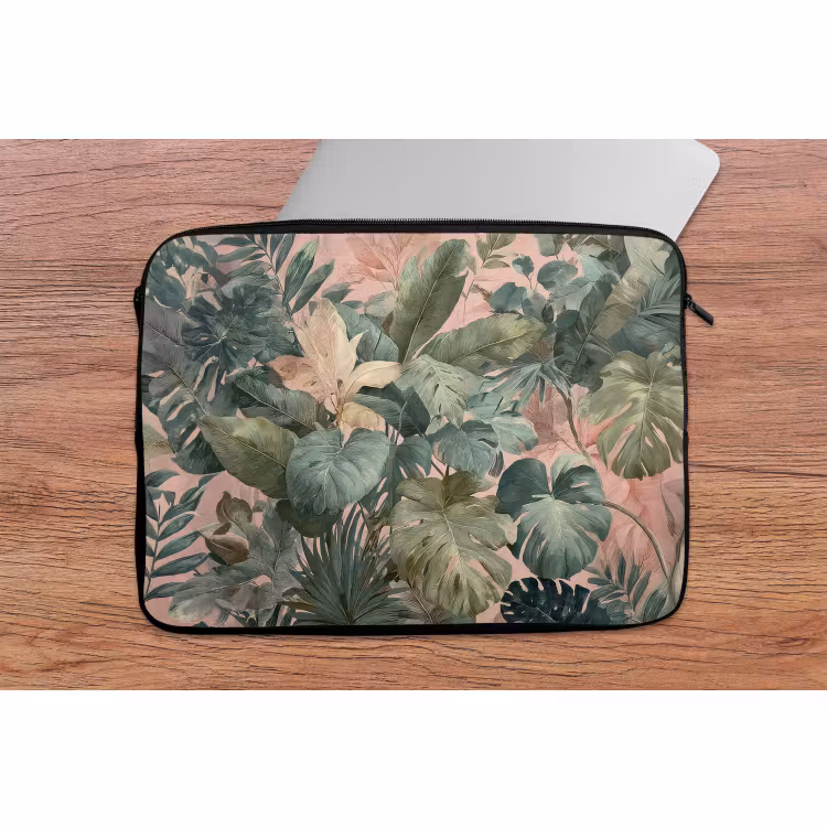 Laptophoes Compositie van bladeren - Groen - Roze — 2