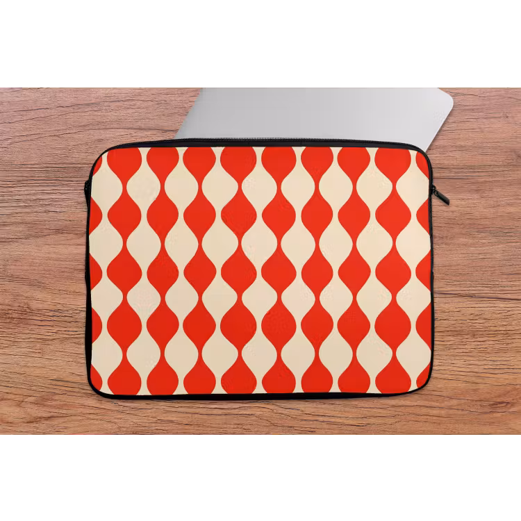 Laptophoes Golvend patroon - Retro - Rood - Beige — 2