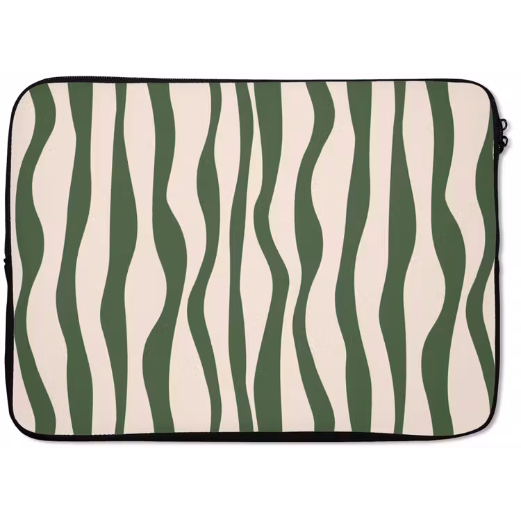 Laptophoes Golvende lijnen - Beige - Groen - Strepen - Abstract — 1