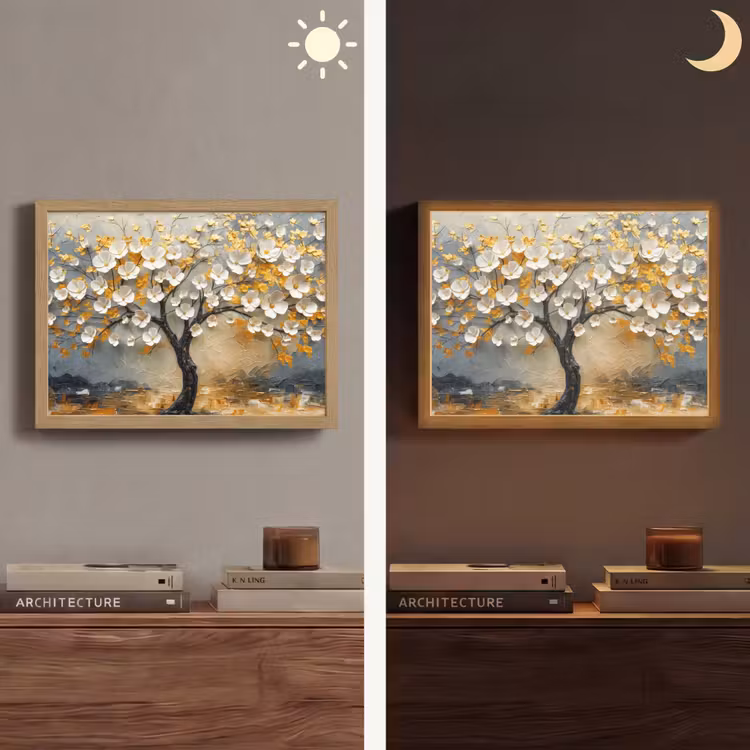 Lightbox - Wandlamp - Boom - Bloemen - Goud - Beige — 6