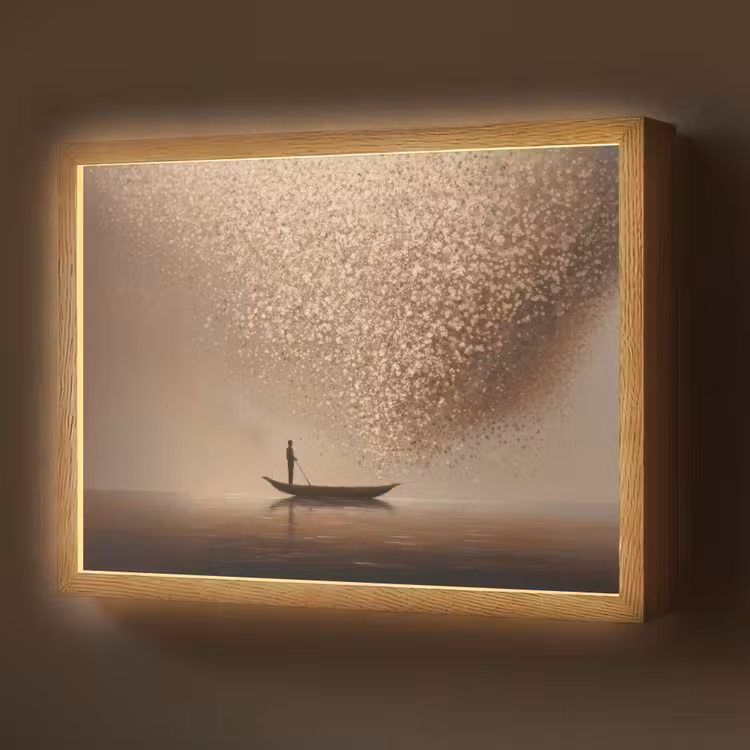 Lightbox - Wandlamp - Bootje - Blaadjes - Goud - Water — 1