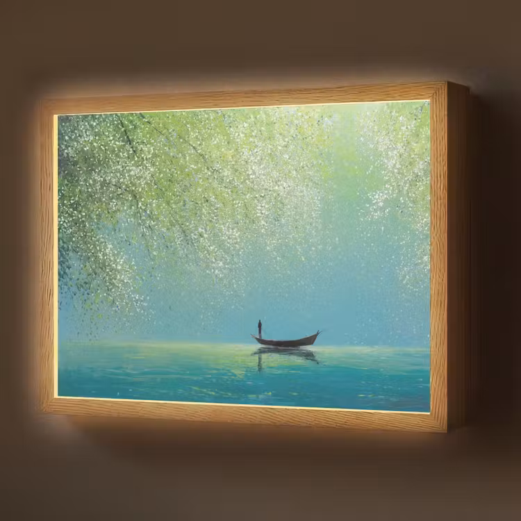 Lightbox - Wandlamp - Bootje - Water - Bladeren - Bloesems — 1