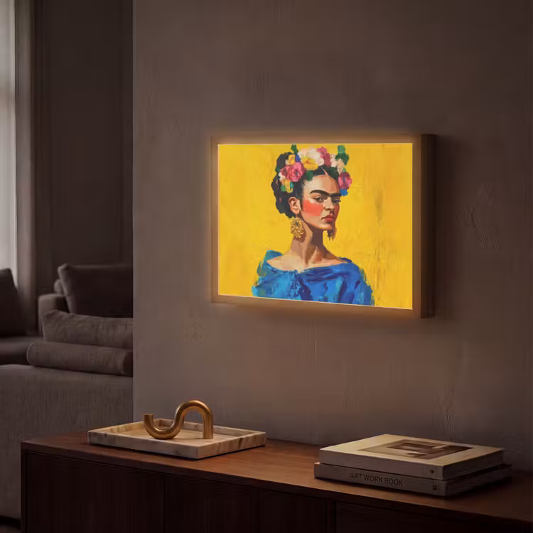 Lightbox - Wandlamp - Frida Kahlo - Vrouw - Geel - Blauw - Bloemen — 2