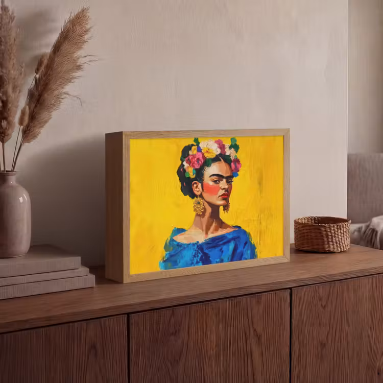 Lightbox - Wandlamp - Frida Kahlo - Vrouw - Geel - Blauw - Bloemen — 4