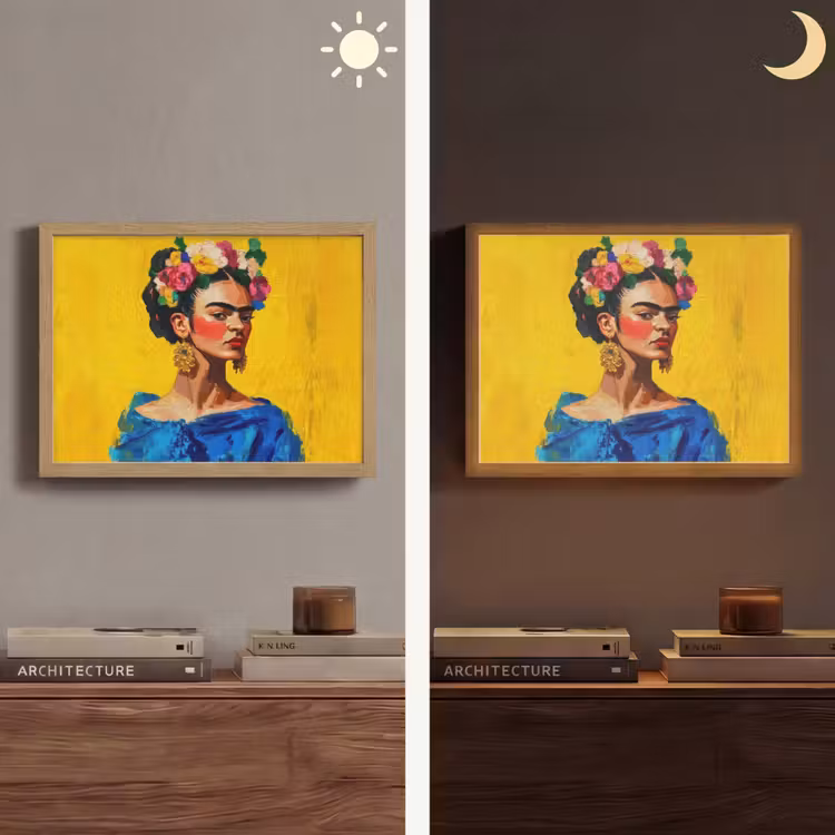 Lightbox - Wandlamp - Frida Kahlo - Vrouw - Geel - Blauw - Bloemen — 6