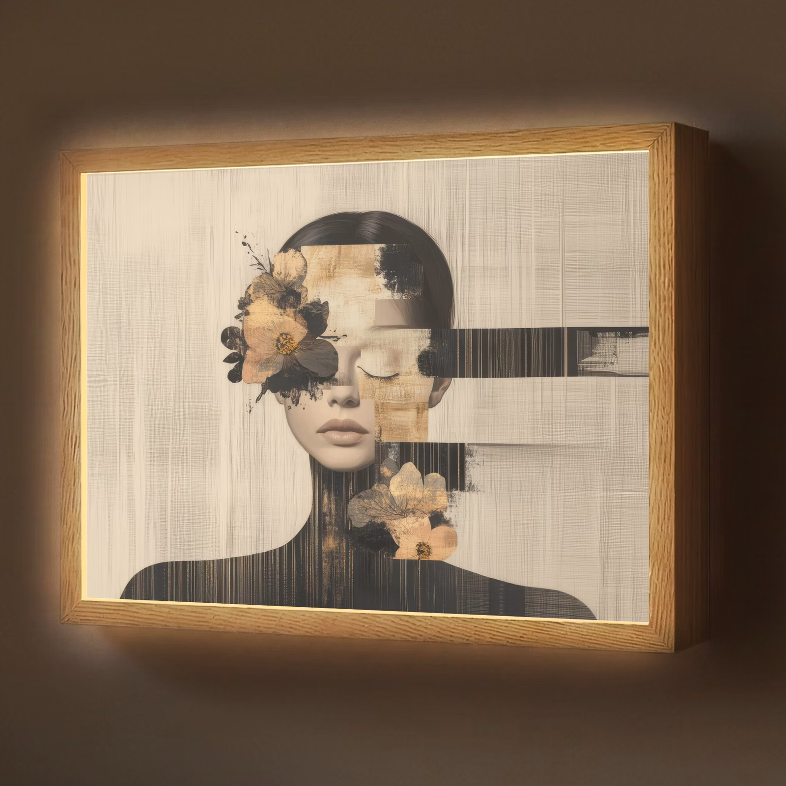 Lightbox - Wandlamp - Gezicht - Bloemen - Zwart - Vrouw — 1