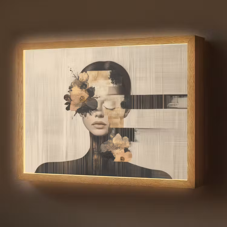 Lightbox - Wandlamp - Gezicht - Bloemen - Zwart - Vrouw — 1