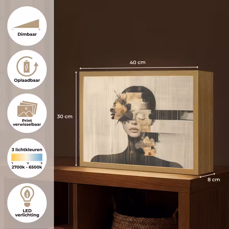 Lightbox - Wandlamp - Gezicht - Bloemen - Zwart - Vrouw — 10