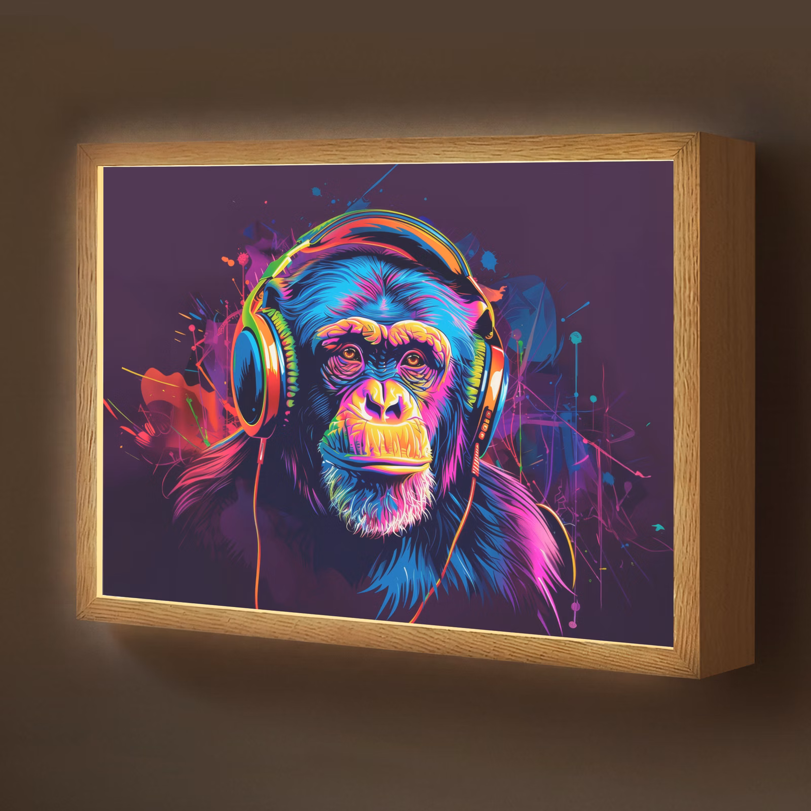 Lightbox - Wandlamp kinderkamer - Aap - Koptelefoon - Muziek - Kleurrijk — 1