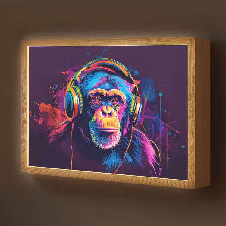 Lightbox - Wandlamp kinderkamer - Aap - Koptelefoon - Muziek - Kleurrijk — 1