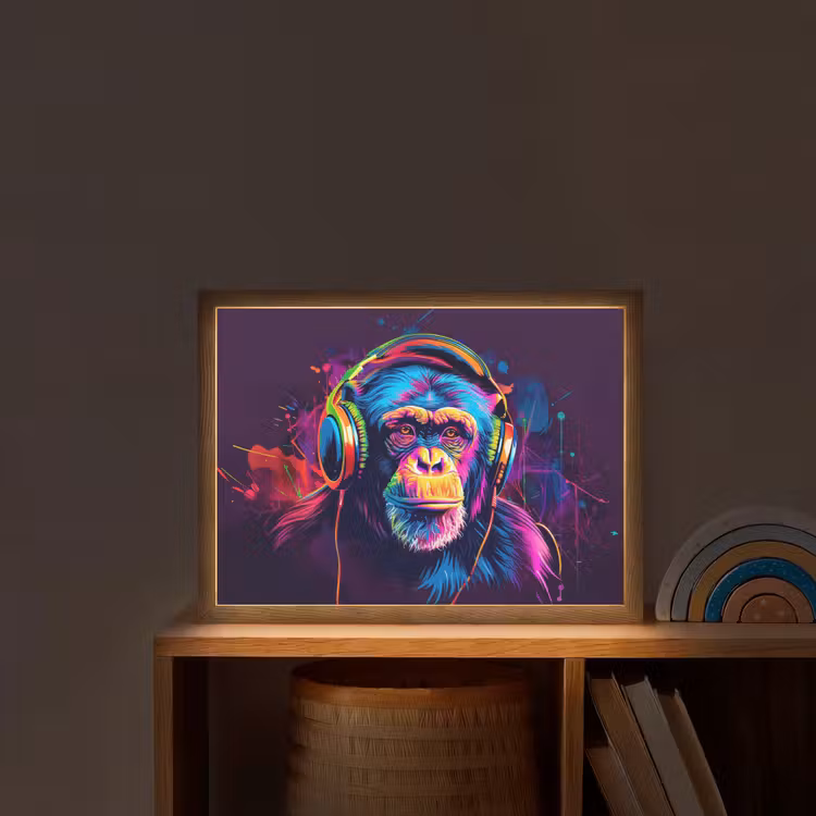 Lightbox - Wandlamp kinderkamer - Aap - Koptelefoon - Muziek - Kleurrijk — 2