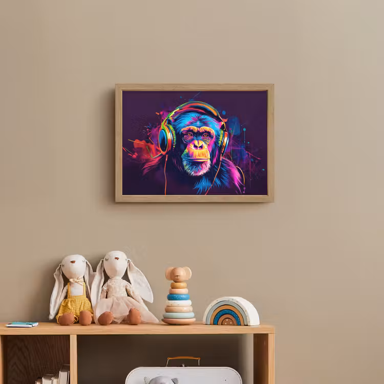 Lightbox - Wandlamp kinderkamer - Aap - Koptelefoon - Muziek - Kleurrijk — 3