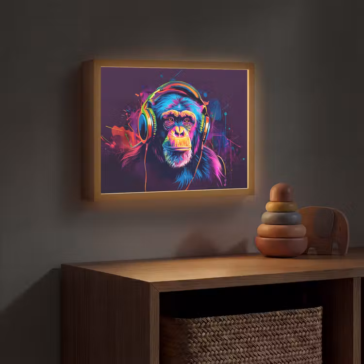 Lightbox - Wandlamp kinderkamer - Aap - Koptelefoon - Muziek - Kleurrijk — 4