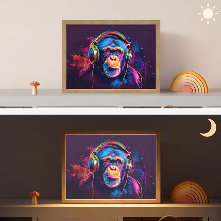 Lightbox - Wandlamp kinderkamer - Aap - Koptelefoon - Muziek - Kleurrijk — 6