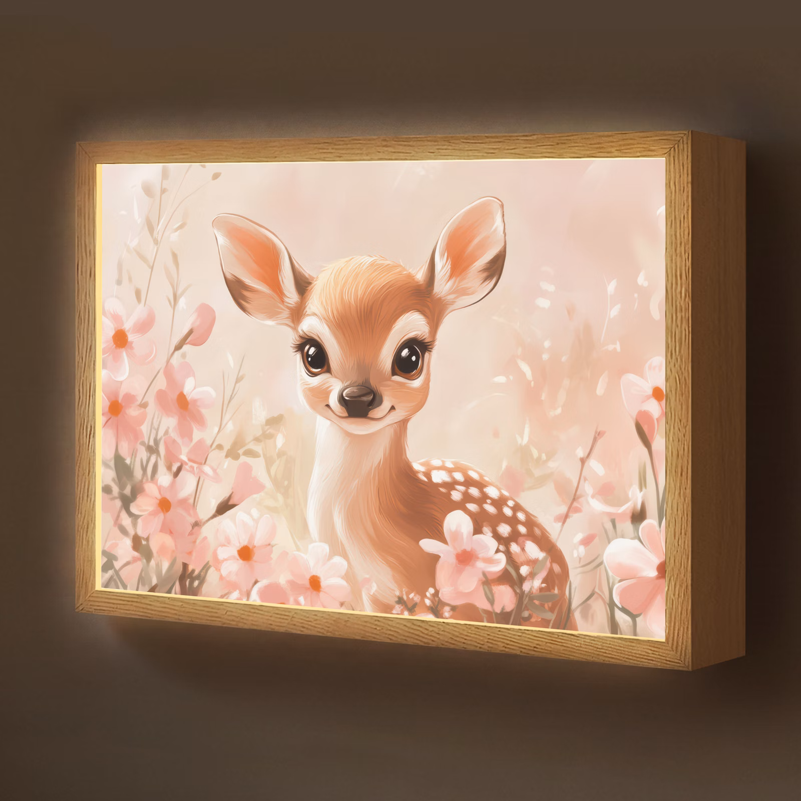 Lightbox - Wandlamp kinderkamer - Hertje - Illustratie - Bloemen - Roze — 1