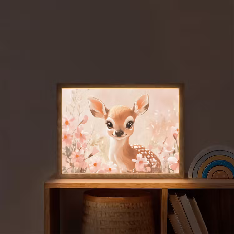 Lightbox - Wandlamp kinderkamer - Hertje - Illustratie - Bloemen - Roze — 2