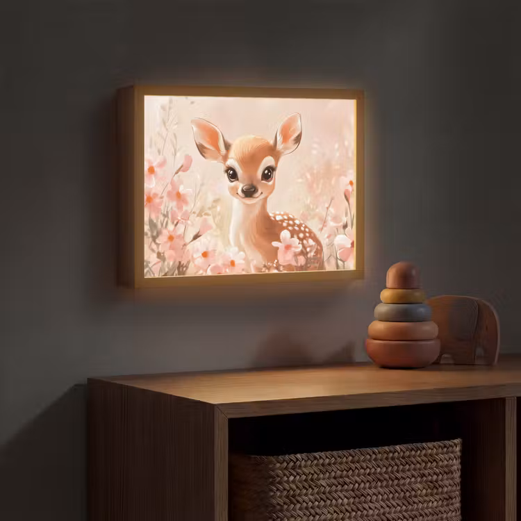 Lightbox - Wandlamp kinderkamer - Hertje - Illustratie - Bloemen - Roze — 4