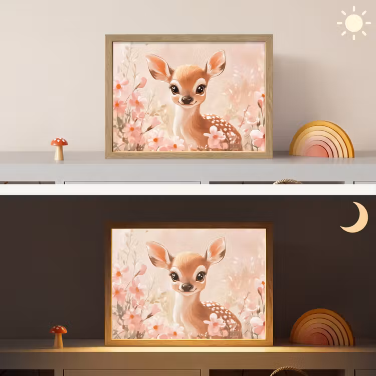 Lightbox - Wandlamp kinderkamer - Hertje - Illustratie - Bloemen - Roze — 6