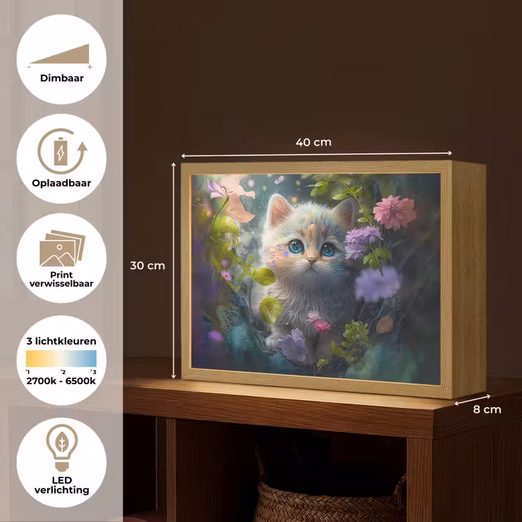 Lightbox - Wandlamp kinderkamer - Kitten - Bloemen - Bos - Illustratie - Poes — 10