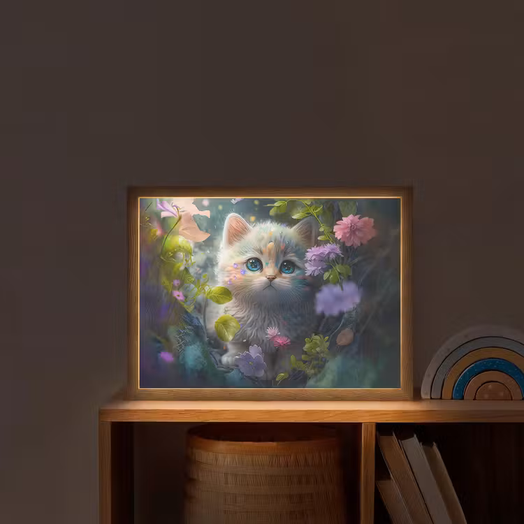 Lightbox - Wandlamp kinderkamer - Kitten - Bloemen - Bos - Illustratie - Poes — 2
