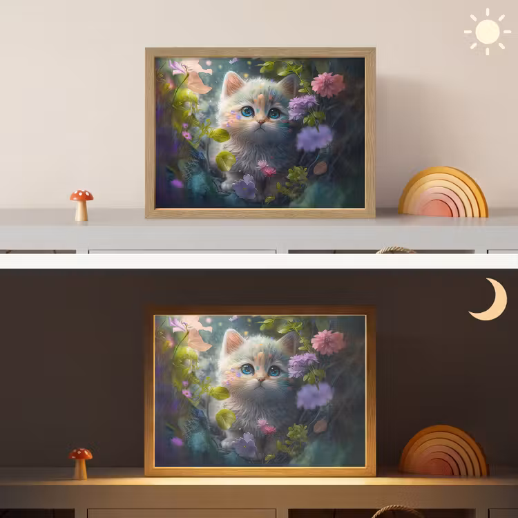 Lightbox - Wandlamp kinderkamer - Kitten - Bloemen - Bos - Illustratie - Poes — 6